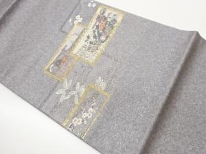 流水に花々模様織出し名古屋帯